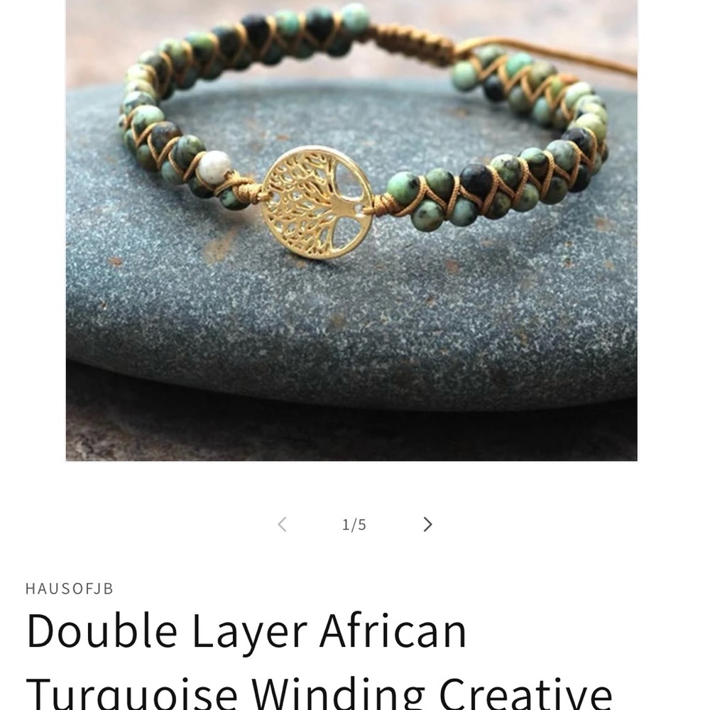 #0872+ African Turquoise Bracelet with Gold Tree Charm